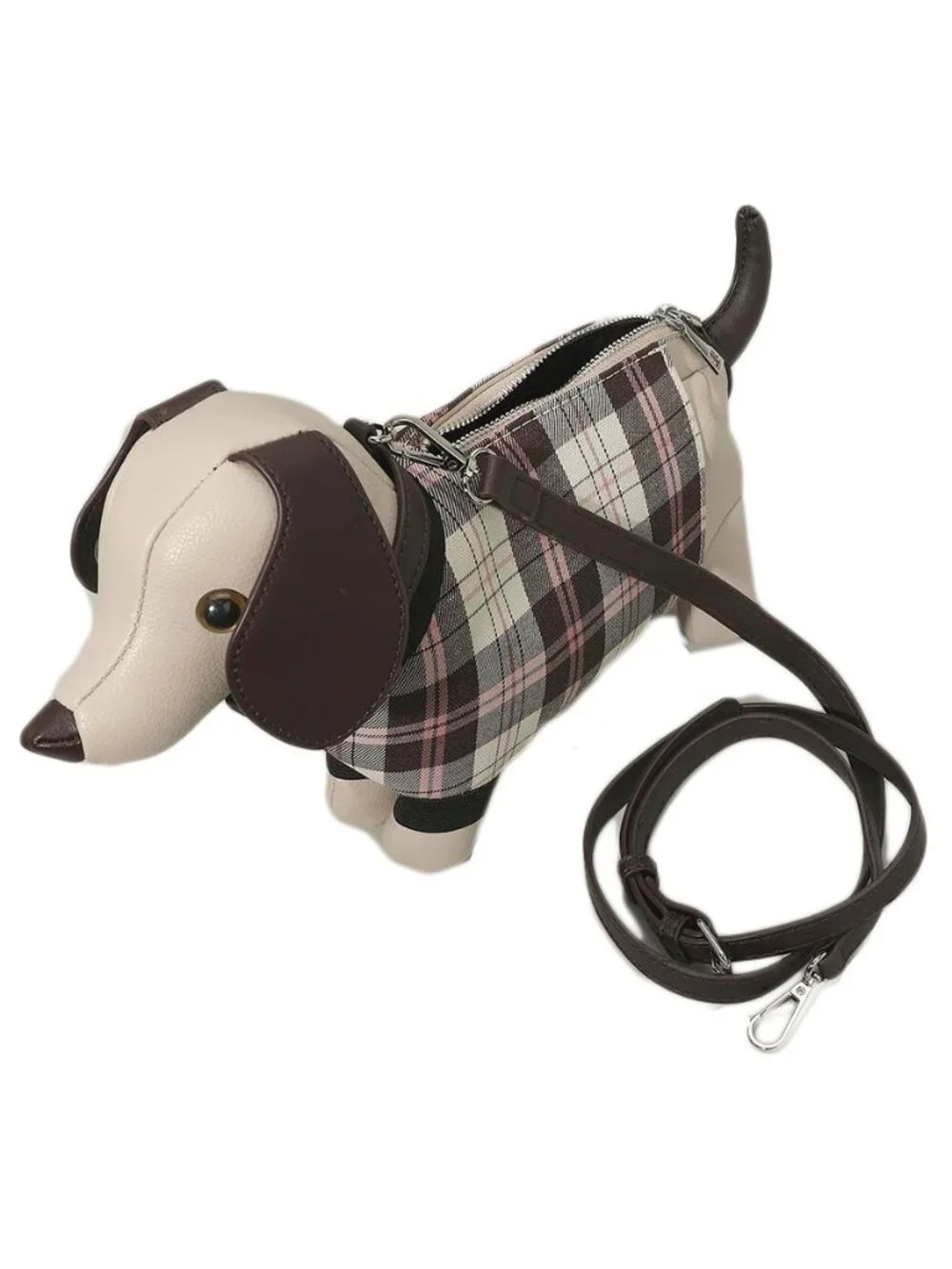 Tigerstars Beige Faux Leather Cute Dog Shape Crossbody Handbag